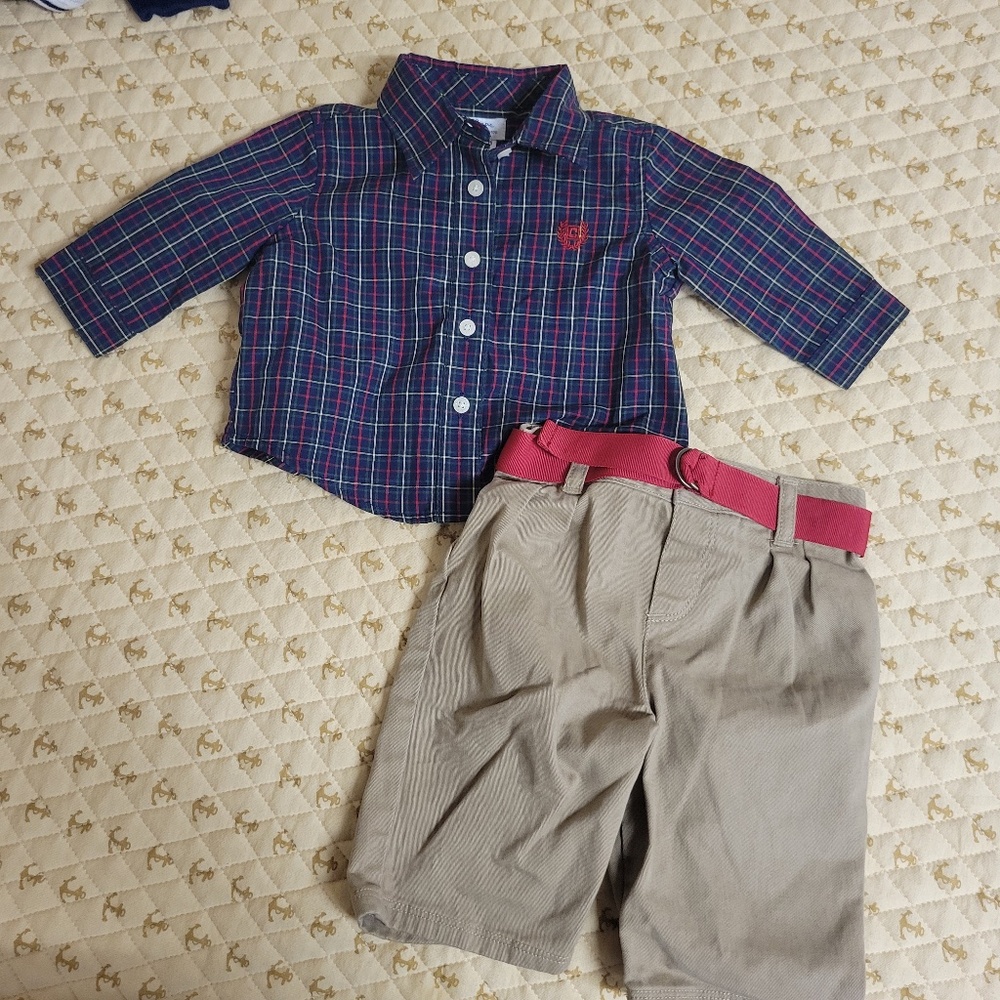 Chaps Button Down Plaid Khaki Formal Wear Set 3M